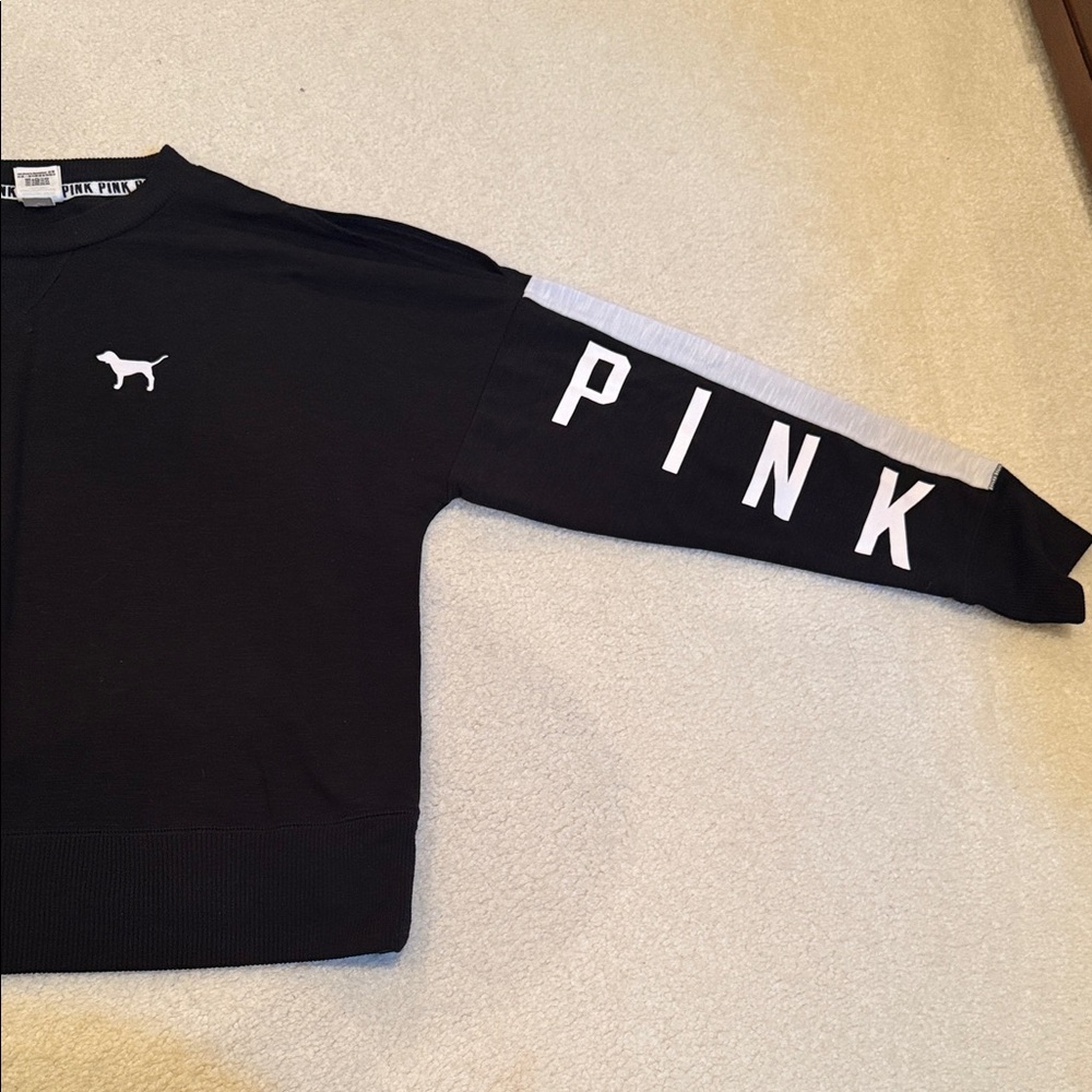 Victoria Secrets PINK Black & White Long Sleeve Sweatshirt 2000s Cold Shoudler - Picture 3 of 6